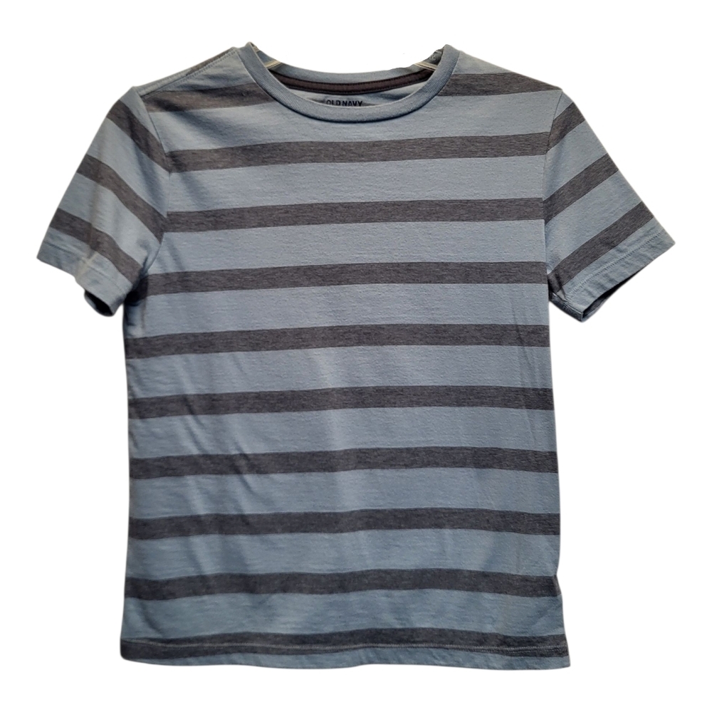 Old Navy Kids Gray and Blue Striped Short Sleeve Tee - Size L (10-12)